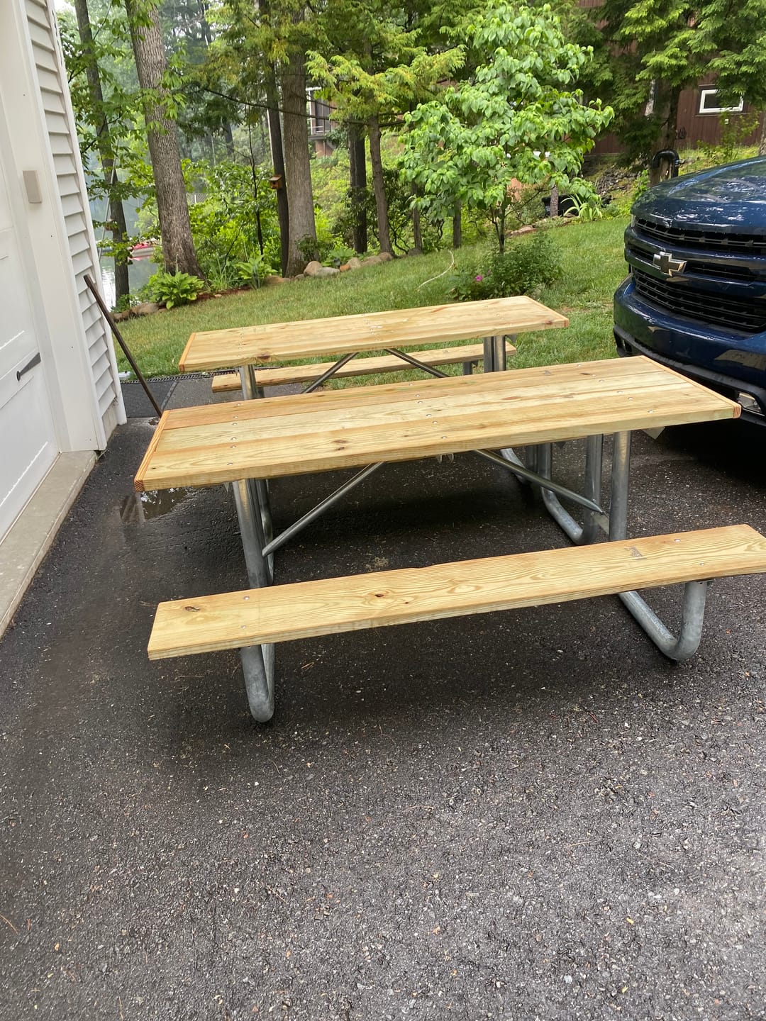 Customer photo review of Heavy Duty Welded Galvanized Picnic Table Frame Kit – 2-3/8" OD, 11 Ga Steel, 6ft or 8ft