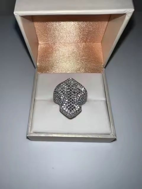 Customer photo review of Rose Gold Plated Over Solid Silver Moissanite Cross Men Ring With Baguette Cut