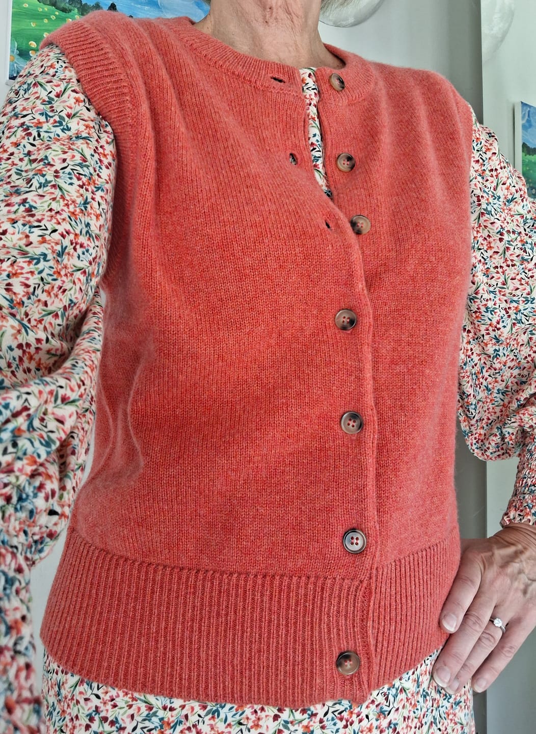 Customer photo review of Brand New Watermelon Orange Luxury Cashmere Crew Neck Waistcoat Small UK 8-10