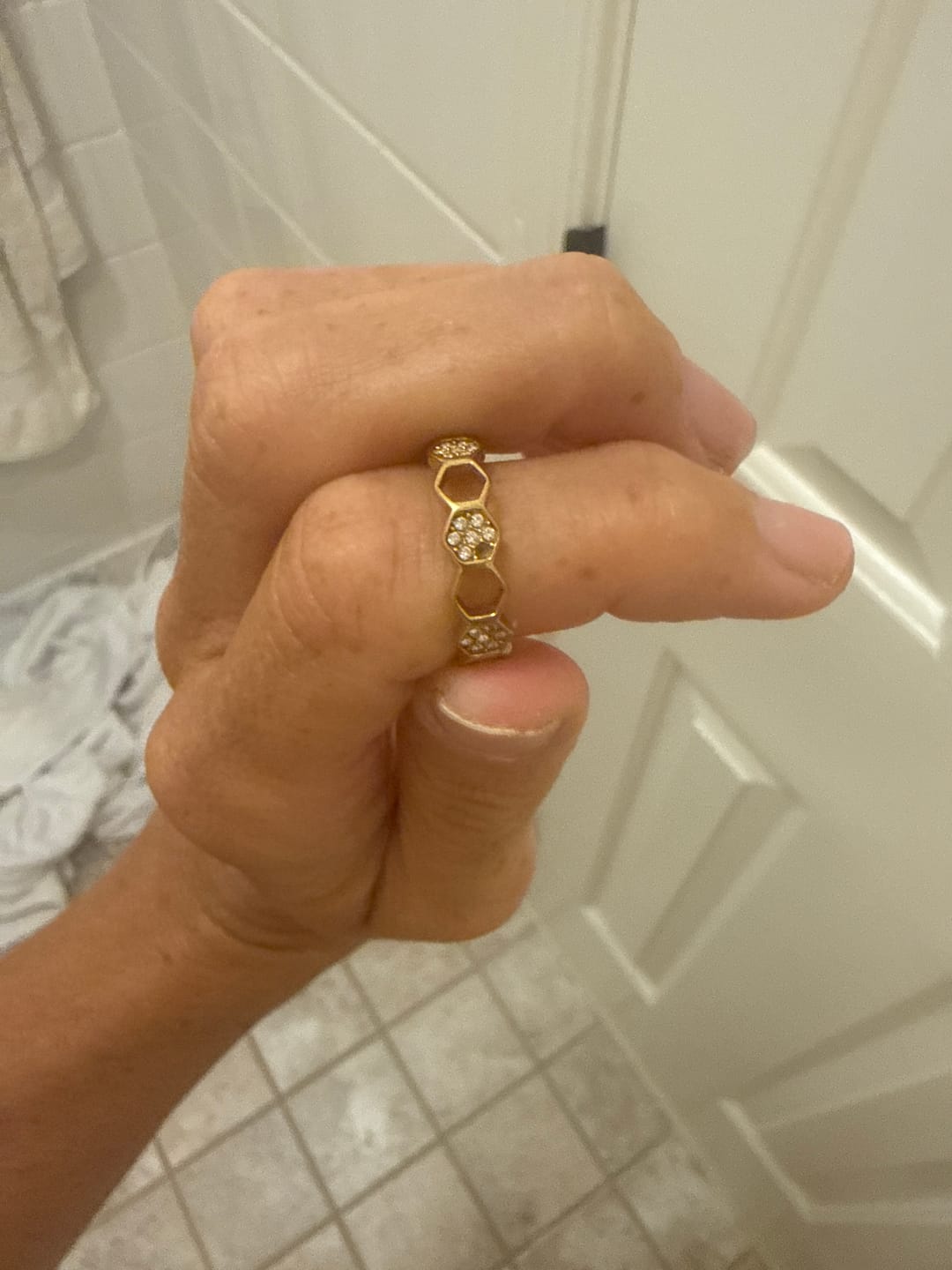 Customer photo review of Gold & Crystal Honeycomb Ring