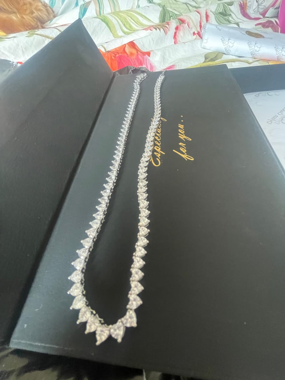 Customer photo review of Amore Tennis Necklace In Silver