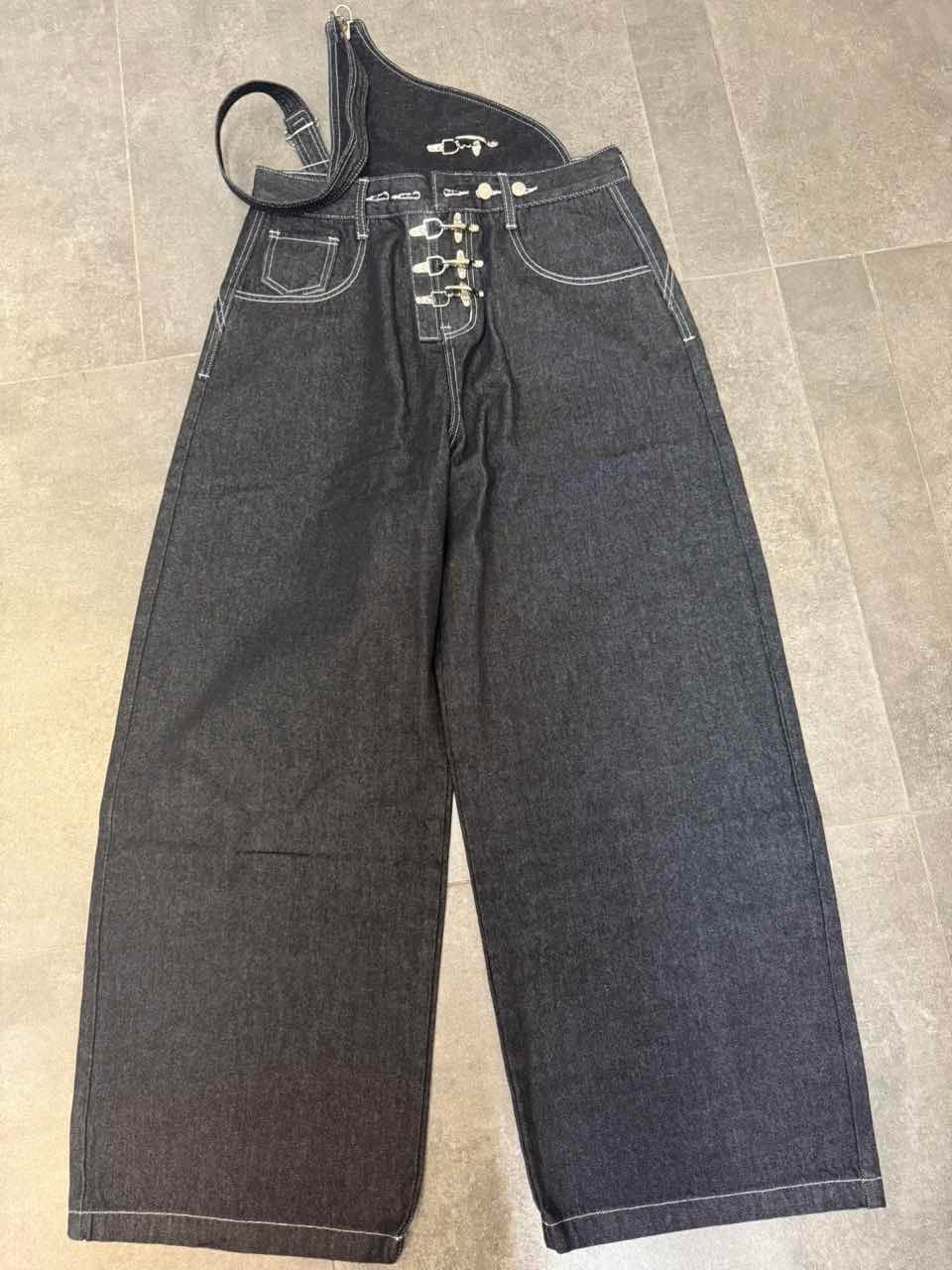 Customer photo review of Asymmetric Buckle Denim Overalls Jeans | Inflation Streetwear