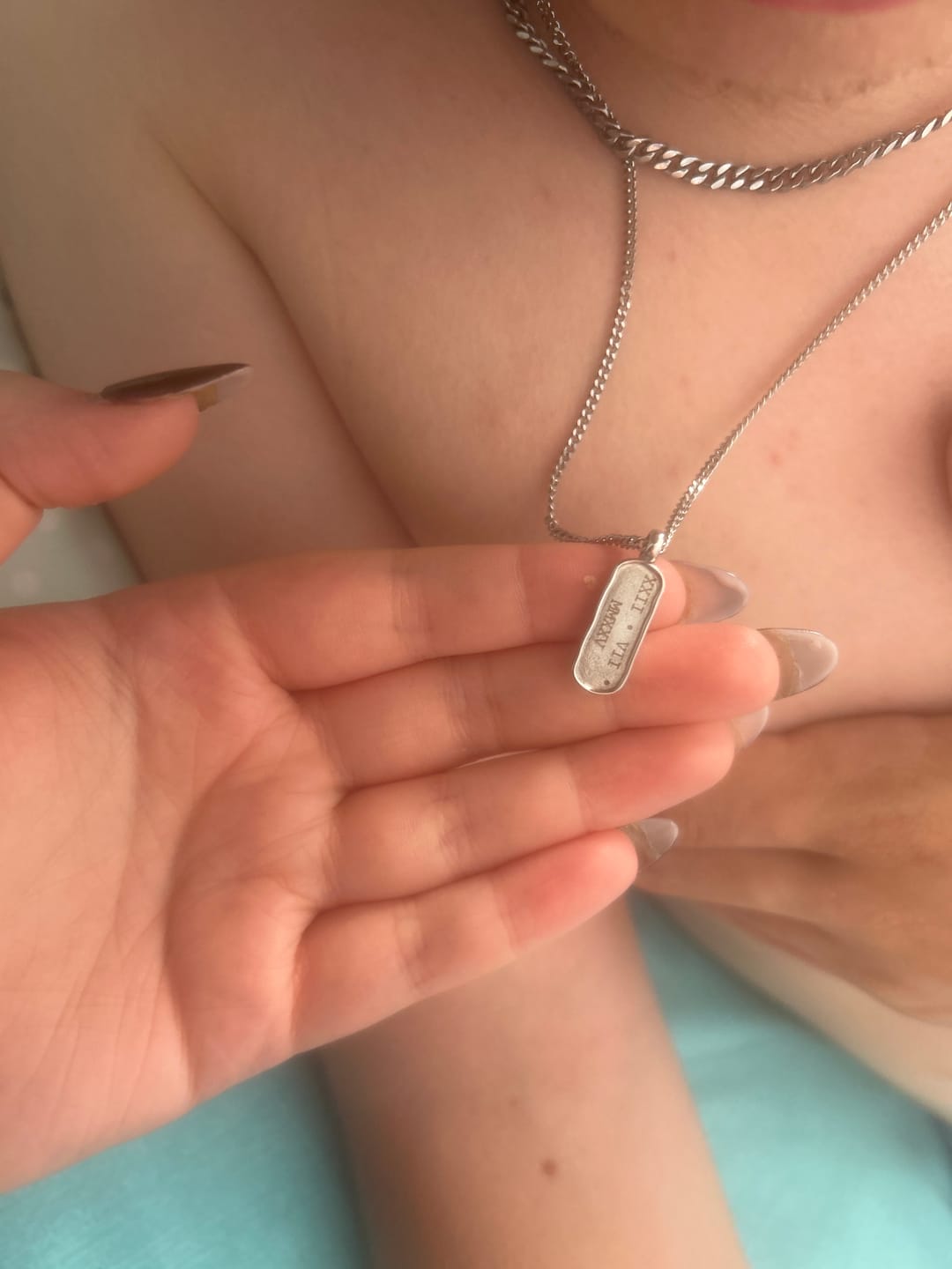 Customer photo review of Personalised Silver Tag Pendant Necklace
