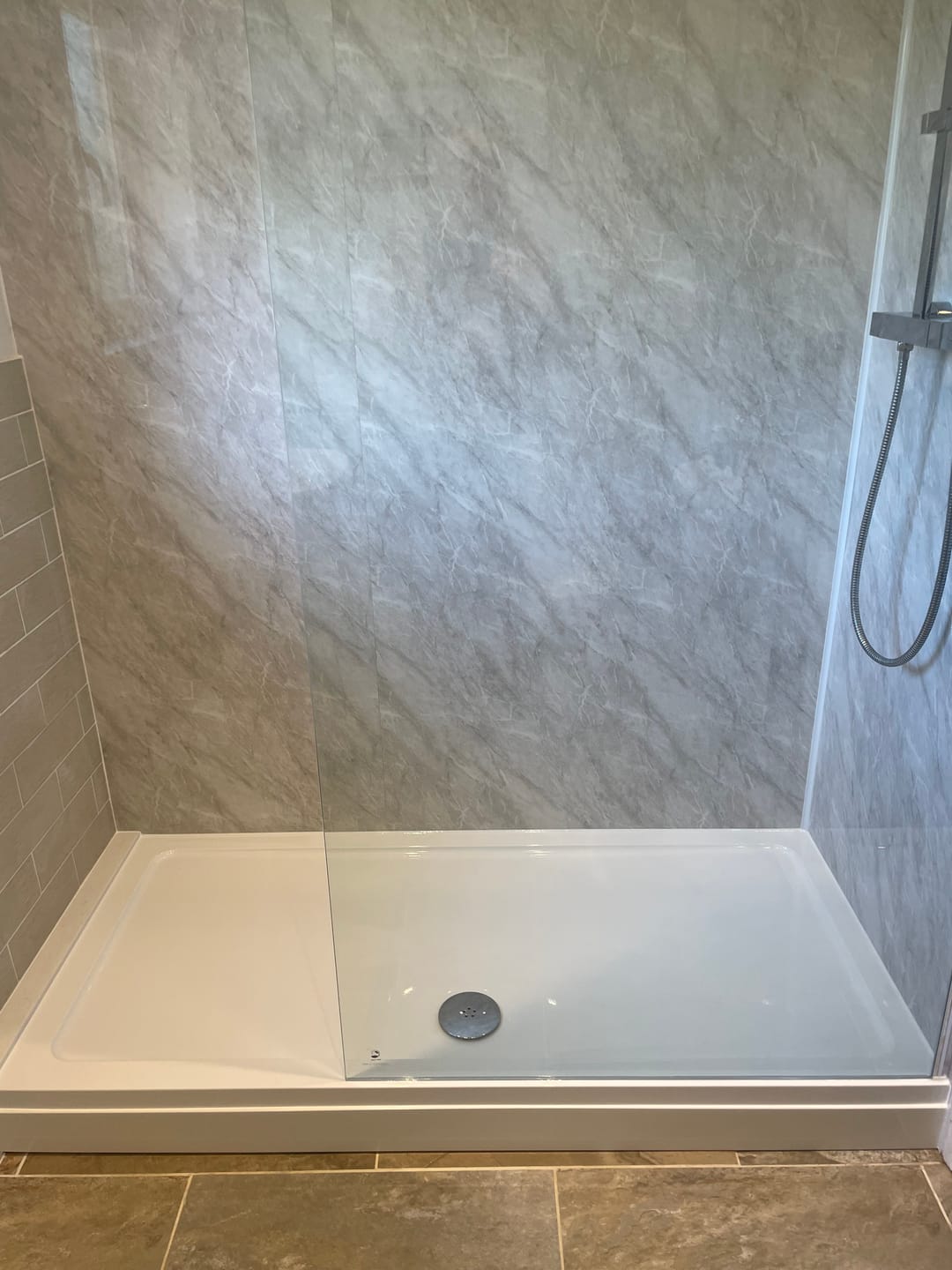 Customer photo review of 10mm Storm Grey Marble Gloss Shower Panel 1M x 2.4M