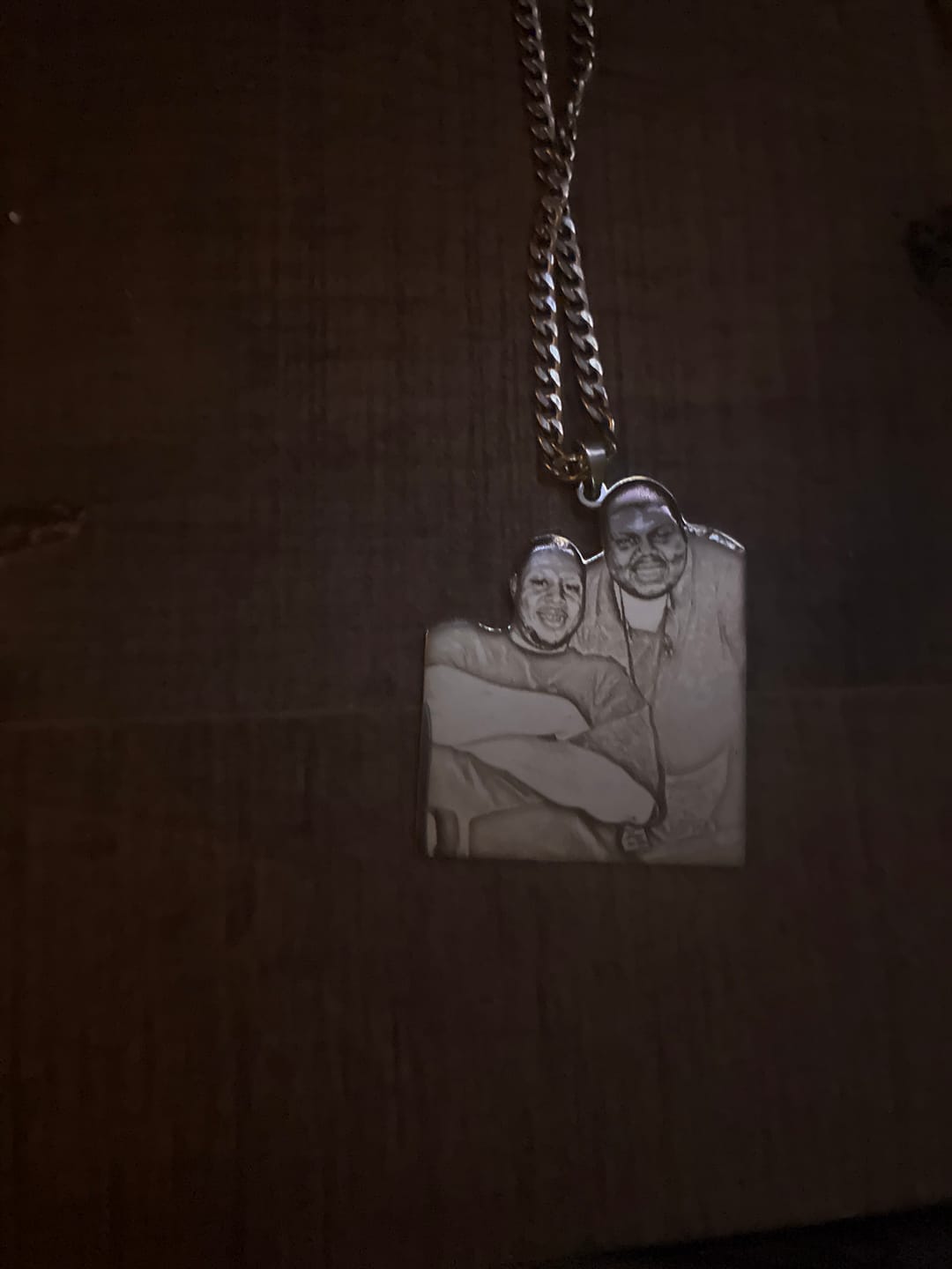 Customer photo review of Custom Photo Engraved Pendant Necklace