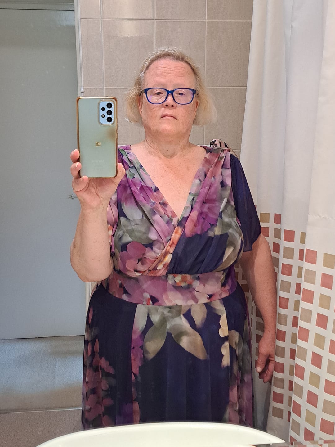 Customer photo review of Victoria Navy Purple Multi Angel Sleeve Mesh Long Midi Dress