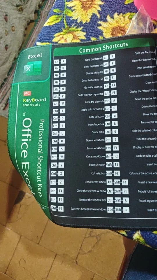 Customer photo review of Large Excel Shortcuts Desk Mat