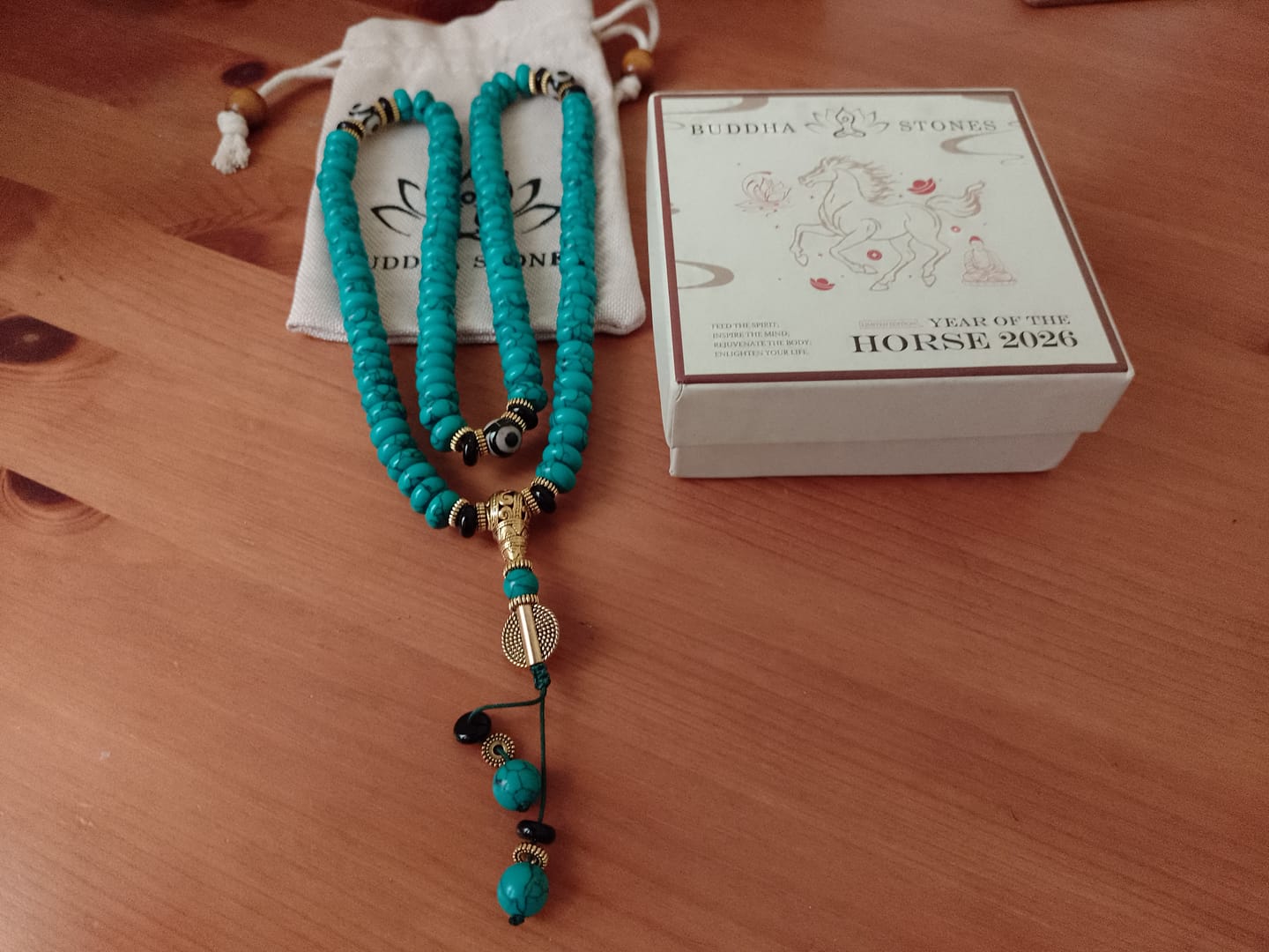 Customer photo review of Buddha Stones Tibetan 108 Beads Turquoise Dzi Bead Wisdom Balance Mala