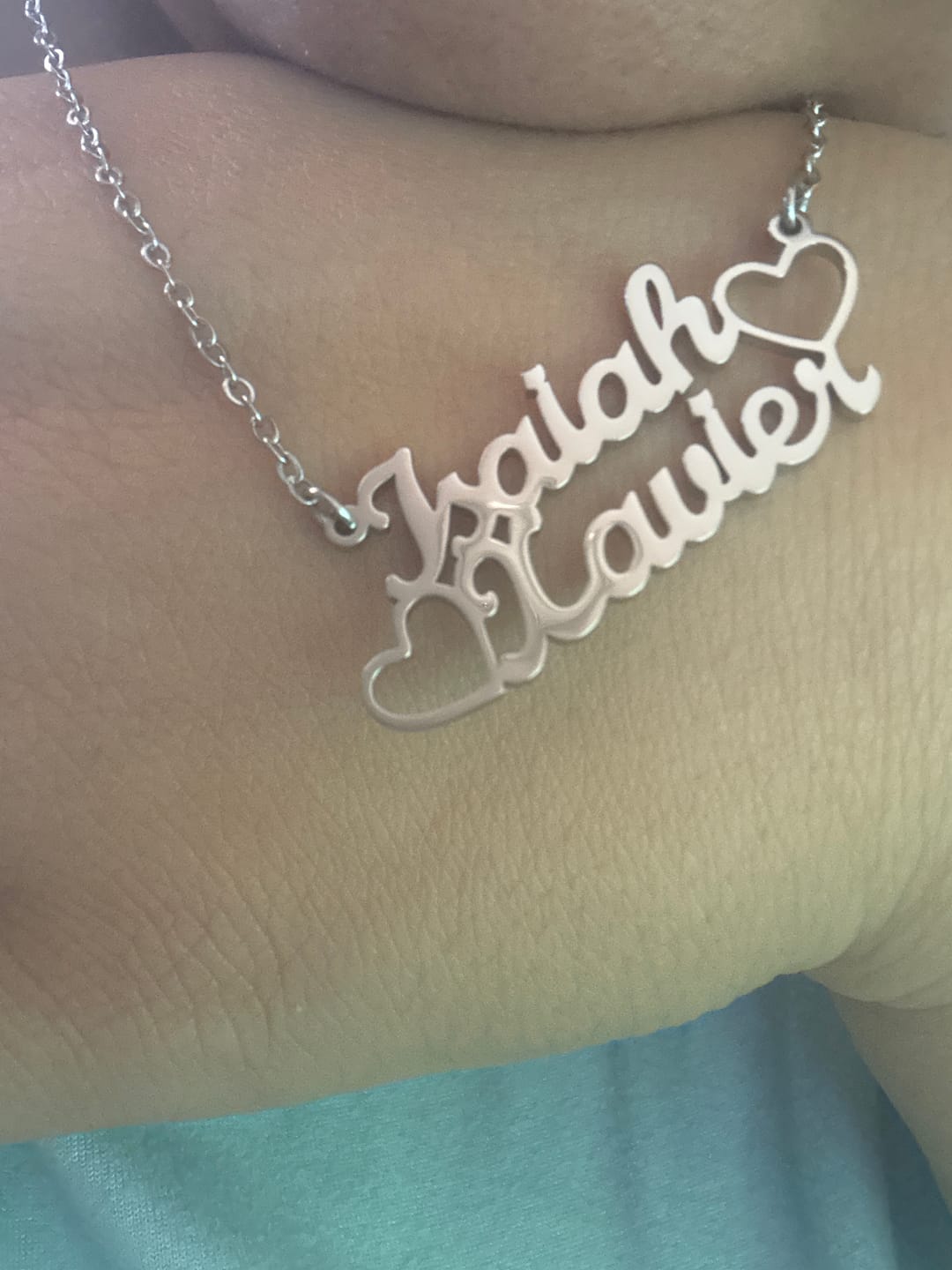 Customer photo review of Double Name Necklace