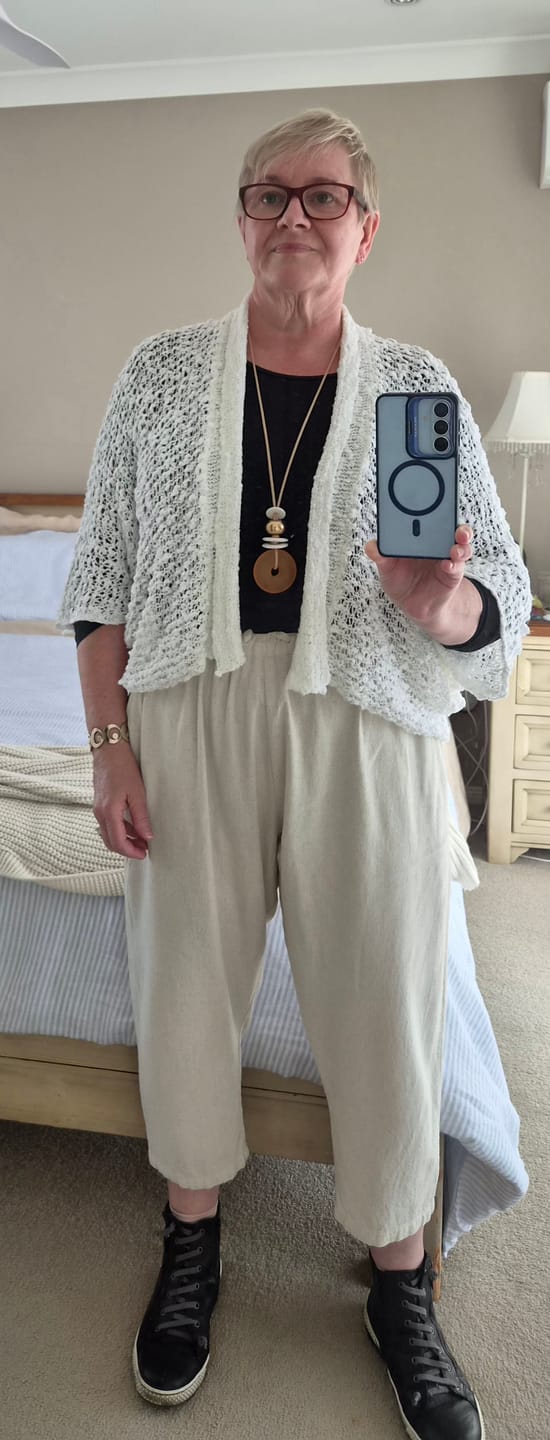 Customer photo review of Shrug Knit | White