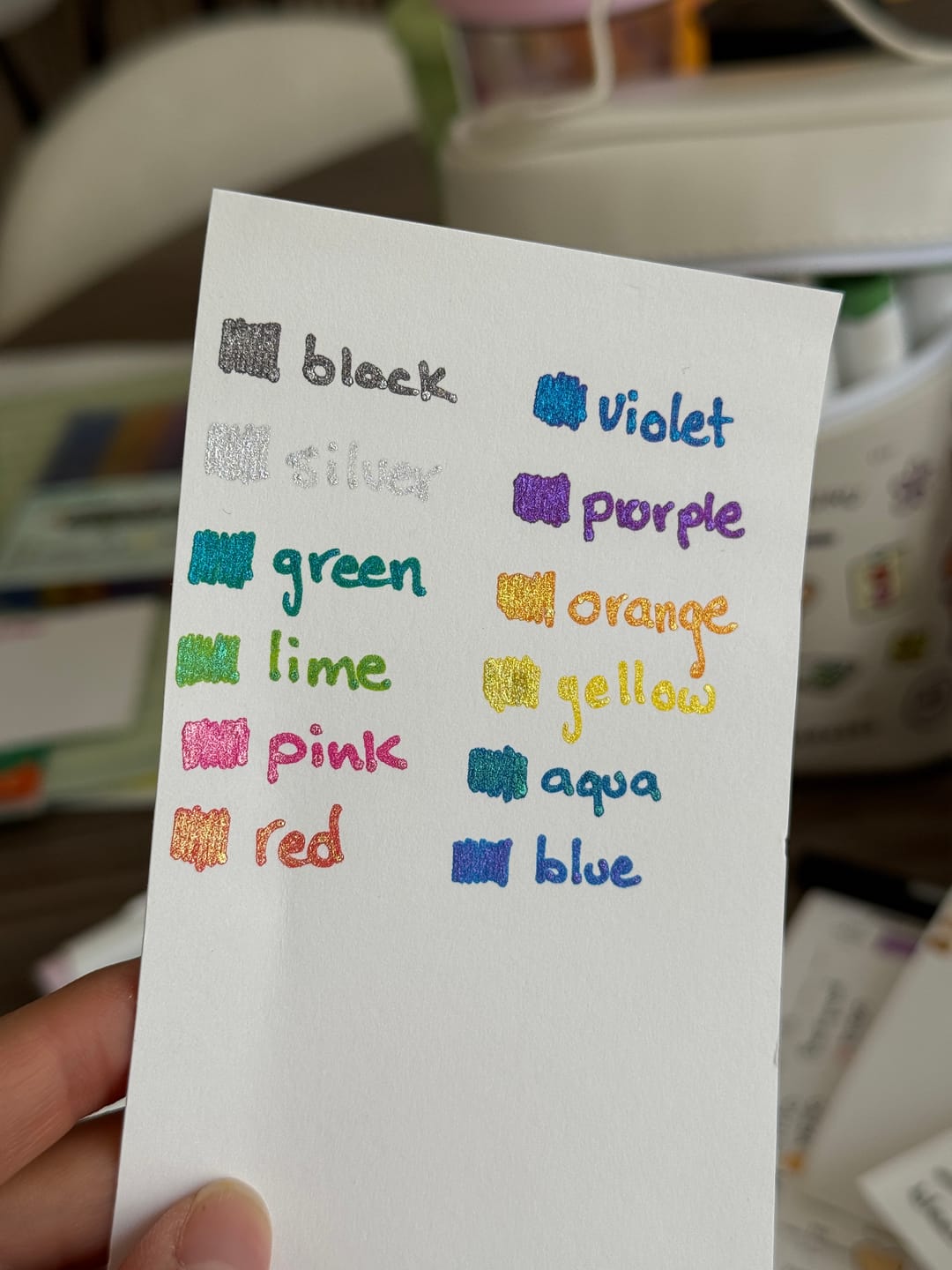 Customer photo review of Ohuhu Water-Based Glitter Metallic Marker Pens, 12 Shimmer Colors