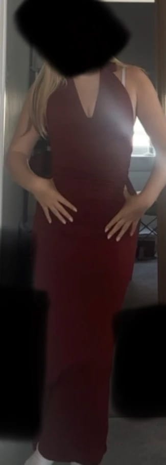 Customer photo review of Sultry Plunge Halter Gown