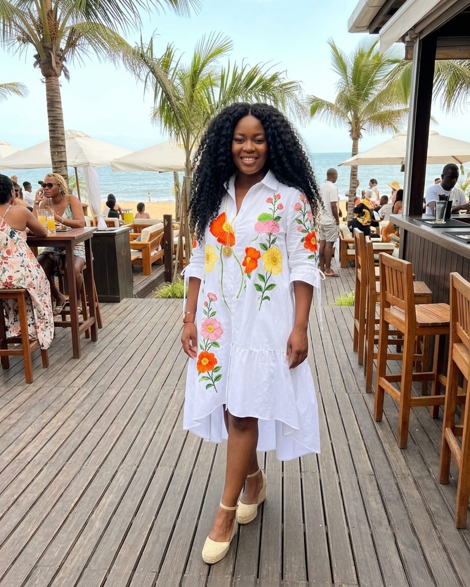 Customer photo review of A-Line Half Sleeves Buttoned Flower Print Pockets Split-Joint Tied Lapel Midi Dresses