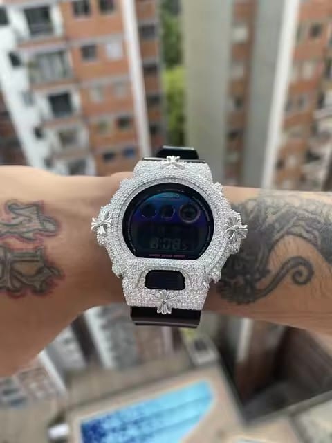 Customer photo review of Iced Out G Shock DW6900 Moissanite Watch For Men