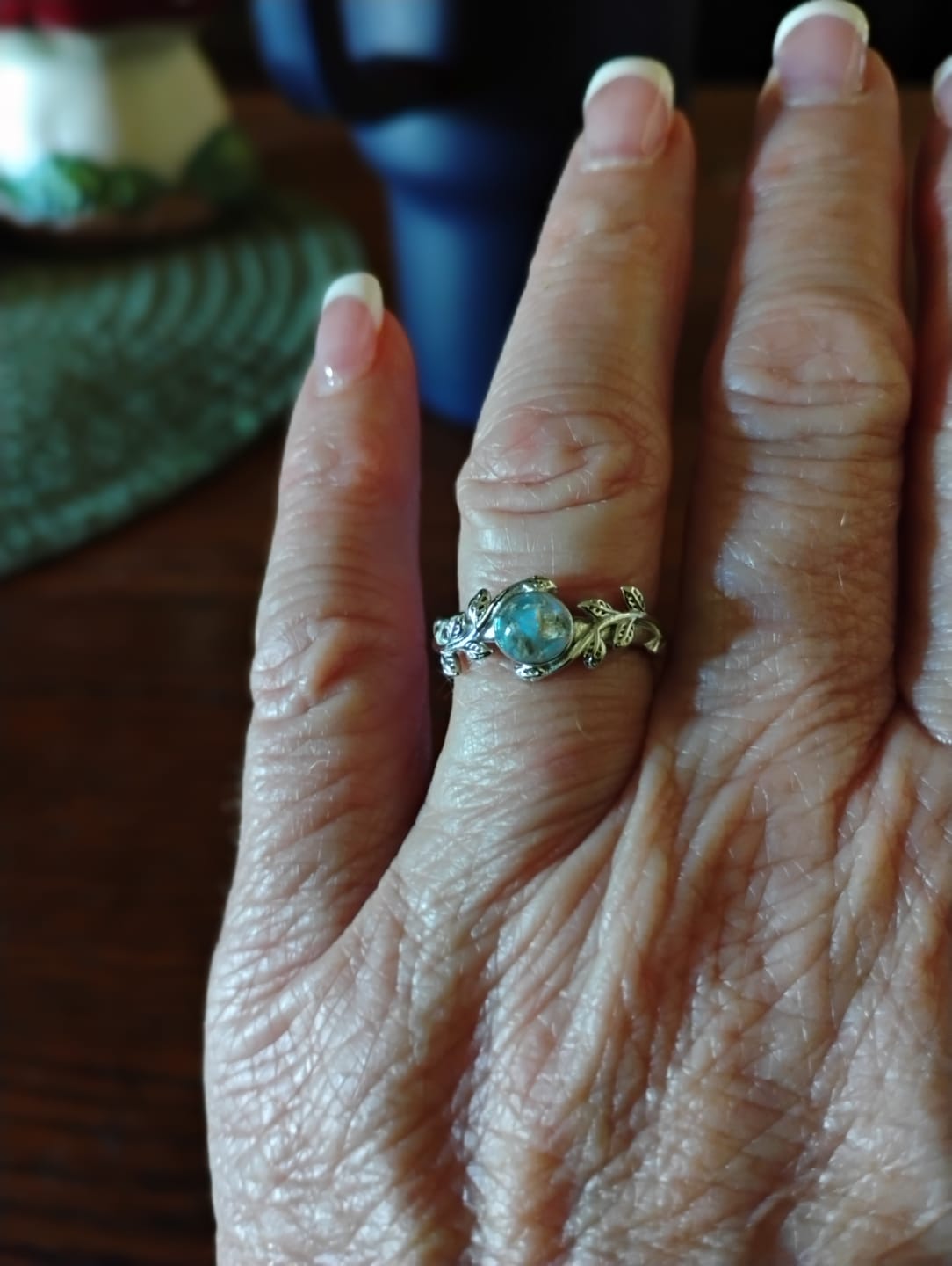 Customer photo review of Leaf Opal Cremation Ring