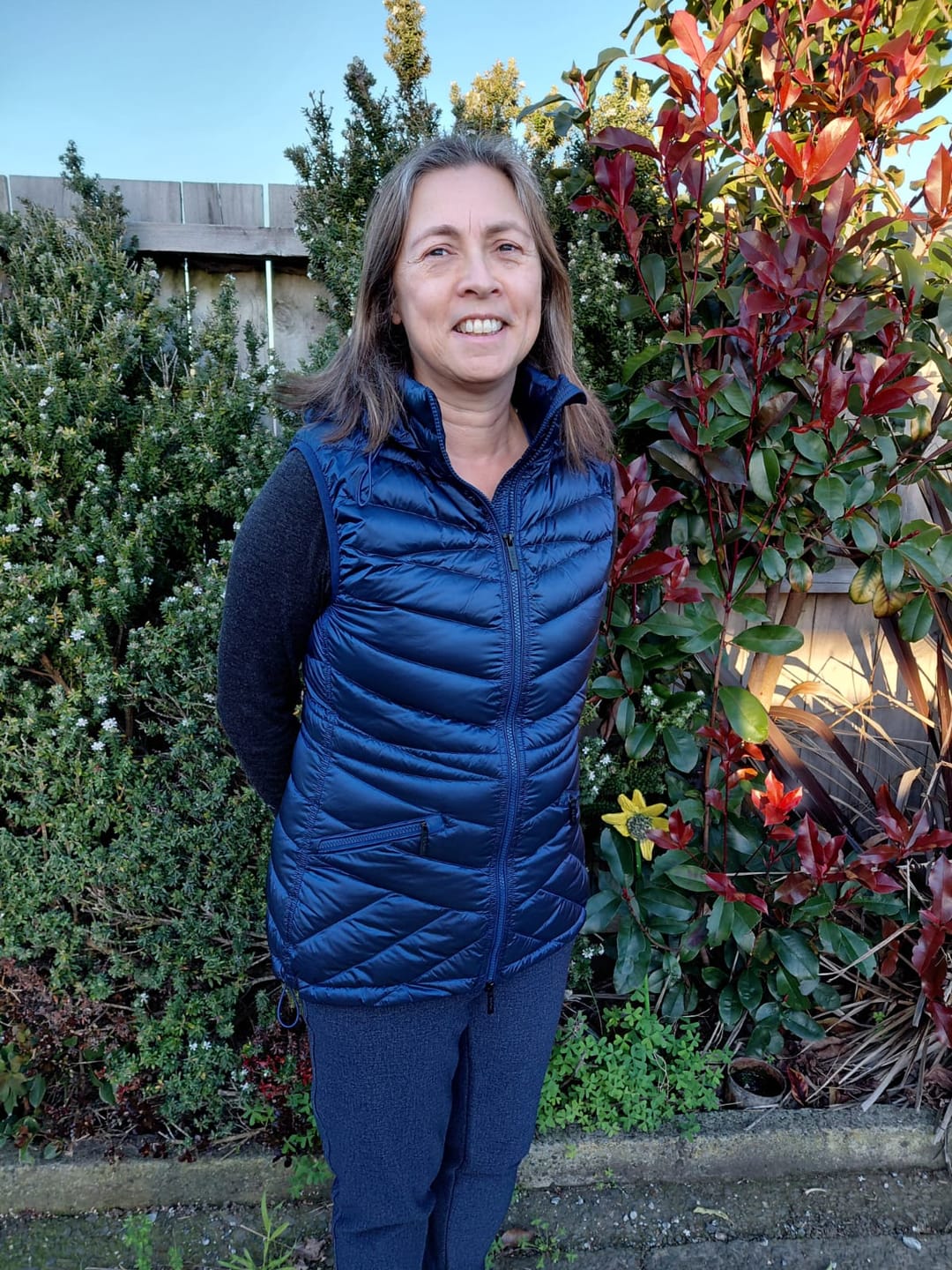Customer photo review of Mary-Claire 90/10 Packable Down Vest - Moonlight
