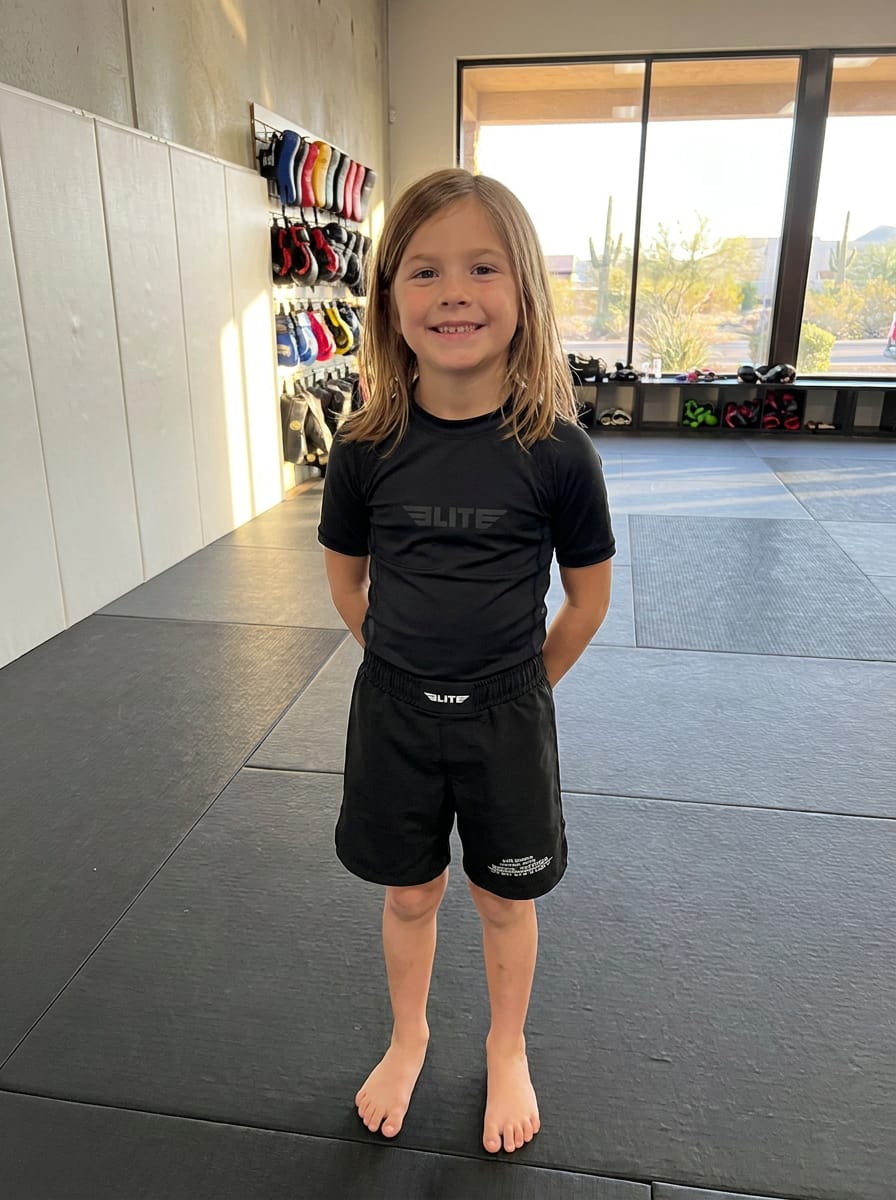 Customer photo review of Black Jack Black No-Gi Kids BJJ Shorts