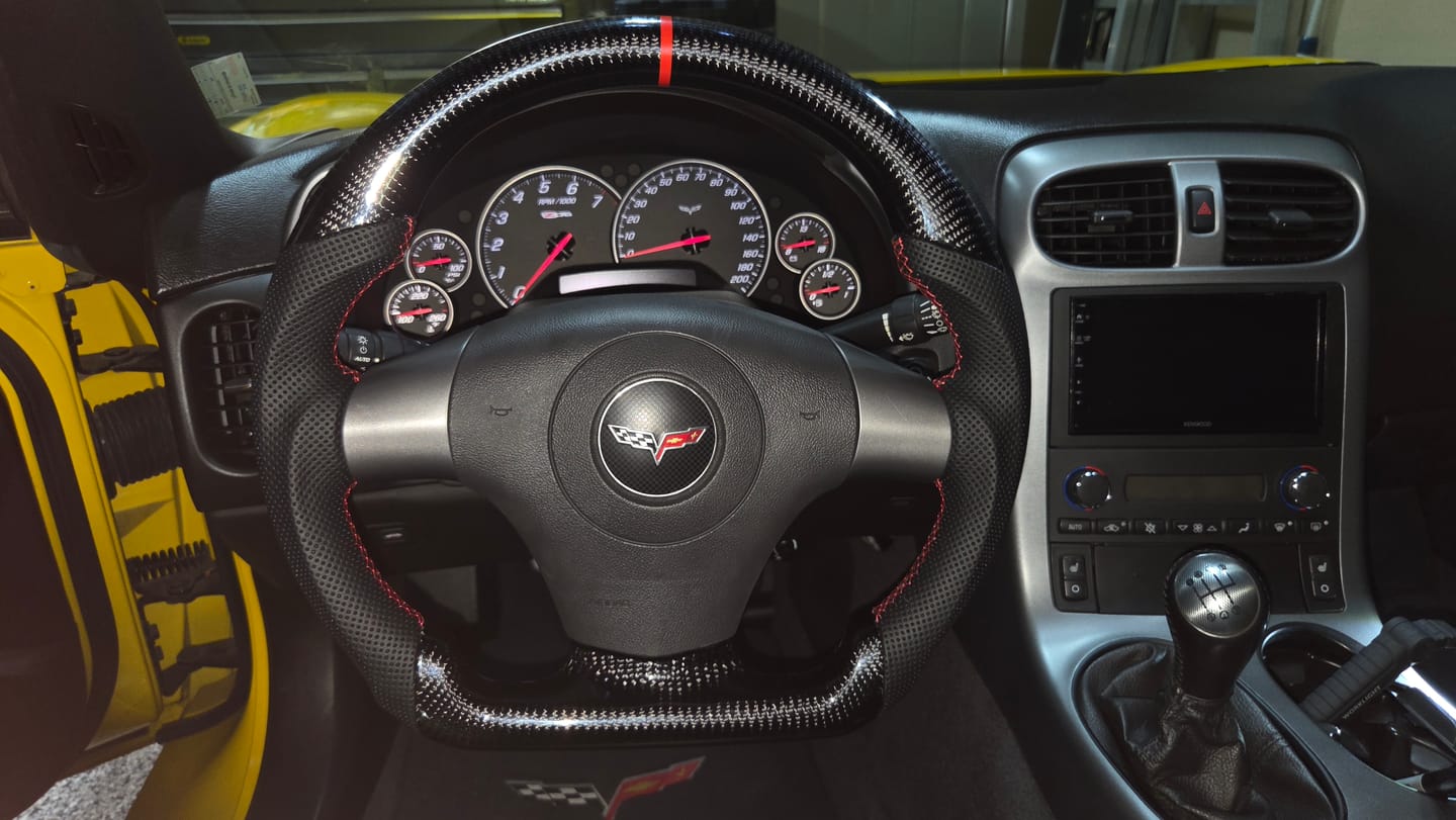 Customer photo review of 2006-13 Corvette C6 CARBON FIBER Perforated Leather Red Stripe Steering Wheel