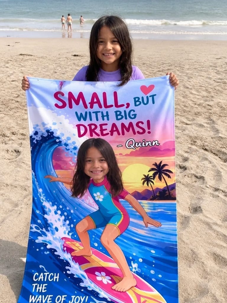 Customer photo review of Small with Big Dreams - Kids' Towel with Their Face