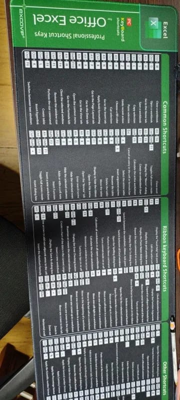 Customer photo review of Large Excel Shortcuts Desk Mat