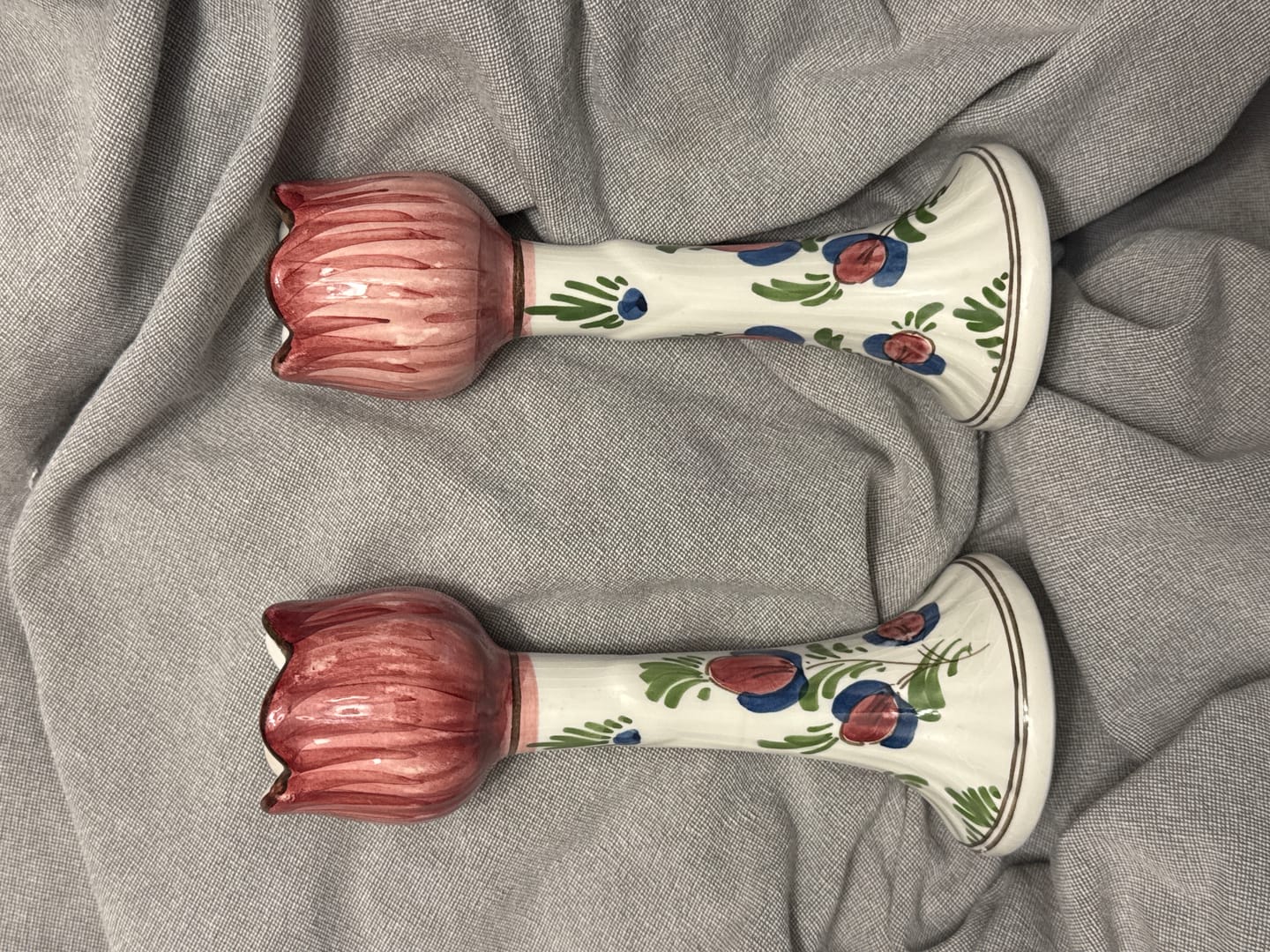 Customer photo review of Hand-Painted Polychrome Delft Tulip Candle Holders Pair