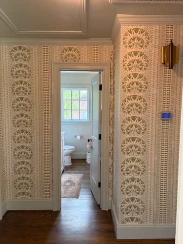 Customer photo review of Anna French AT9623 CAIRO Green and White Wallpaper
