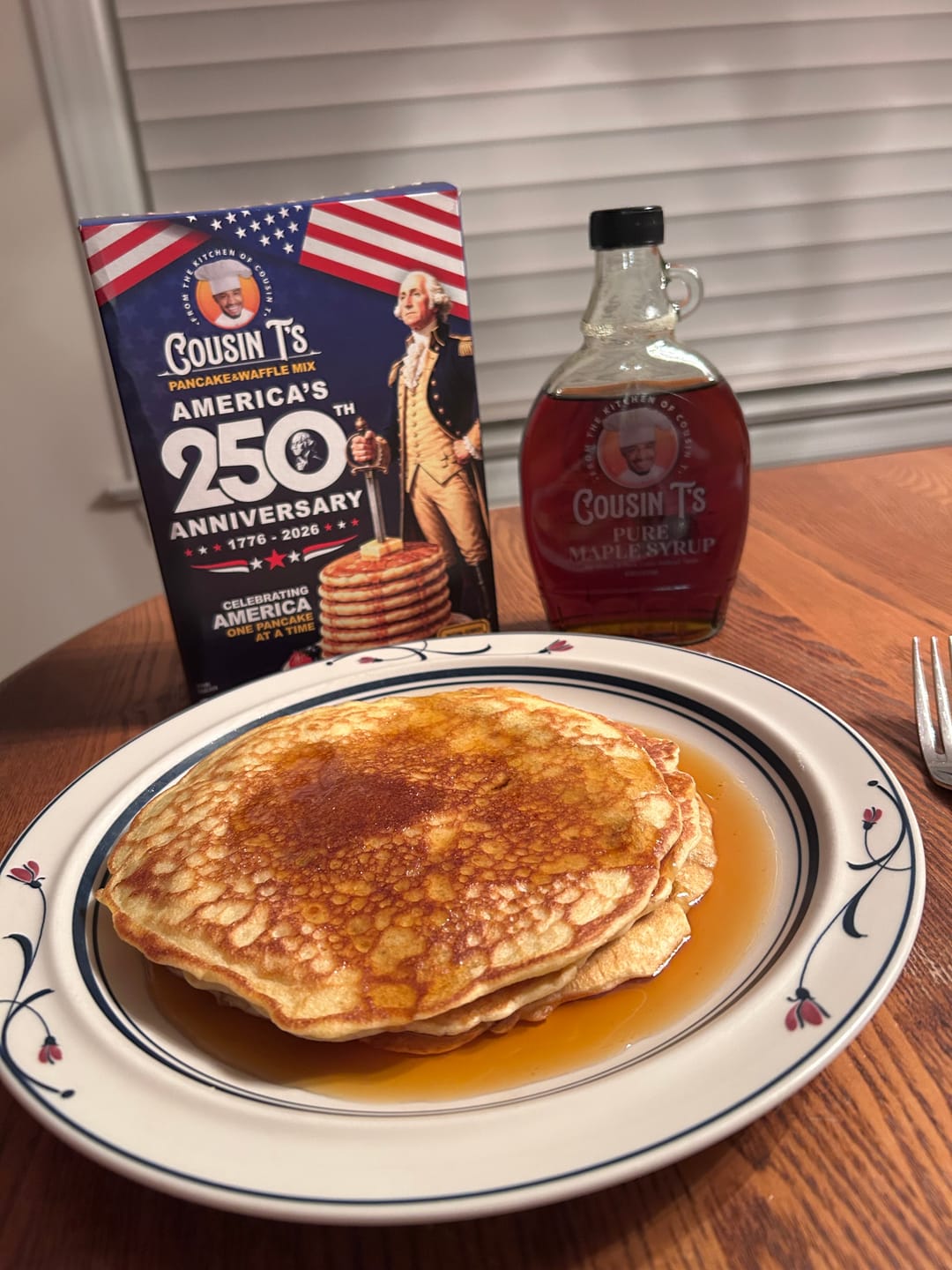 Customer photo review of Cousin T's 250th Anniversary Pancake & Syrup Bundle