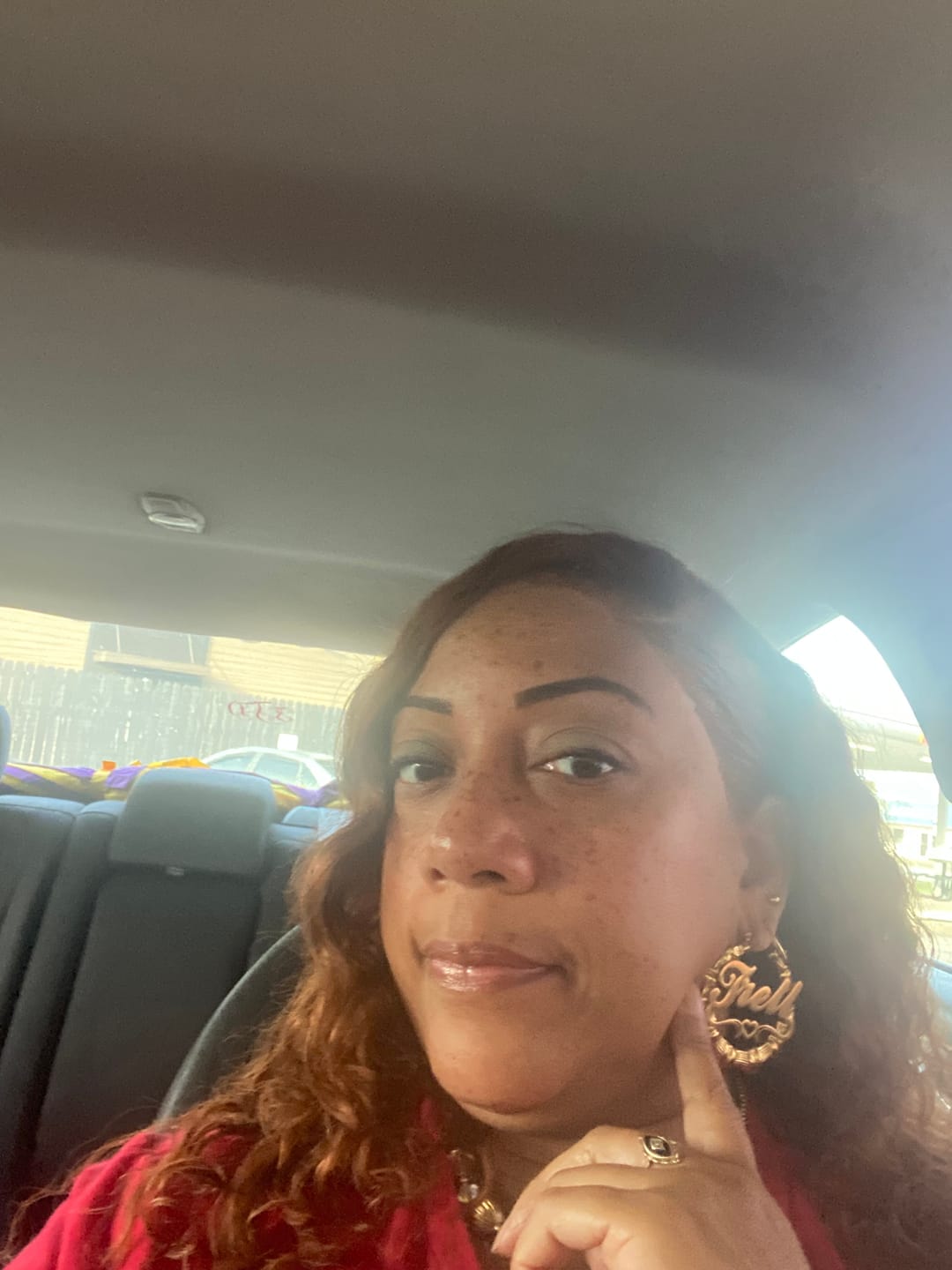 Customer photo review of Heart Outline Bamboo Name Hoop Earrings