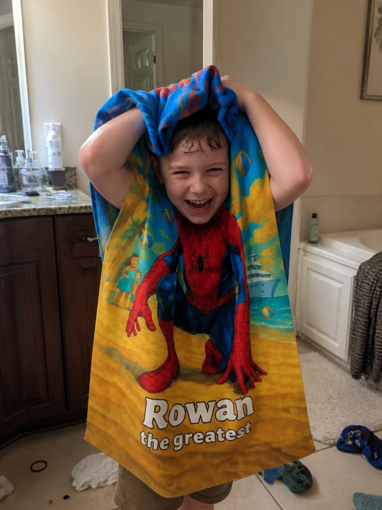 Customer photo review of Spiderman - Kids' Towel with Their Face