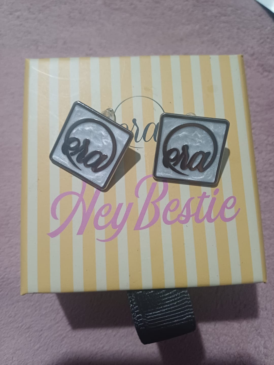 Customer photo review of Silver Pearl Square Earrings