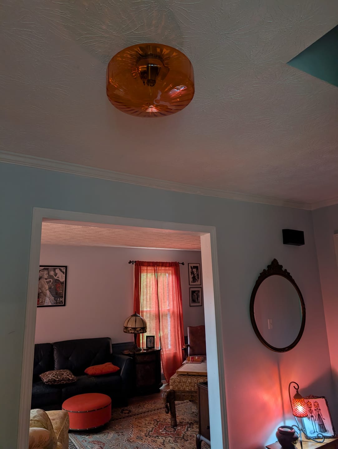 Customer photo review of 1-Light Caramel Amber Ribbed Glass Round Semi Flush Mount