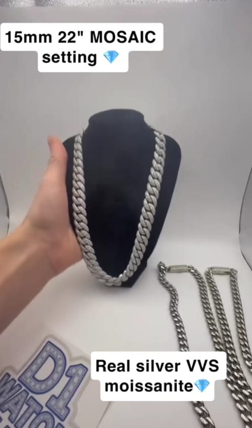 Customer photo review of 15mm Mosaic-Set Diamond Cuban Link Chain 14K Gold
