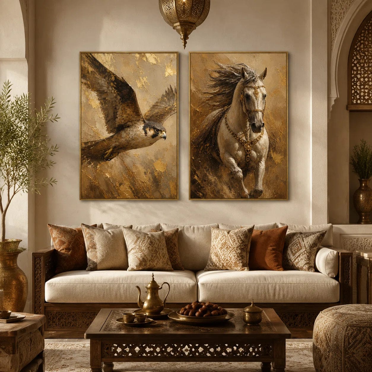 Customer photo review of Artura Paint | The Golden Horizon: Falcon & Arabian Horse  (Bespoke Gallery Diptych Set)