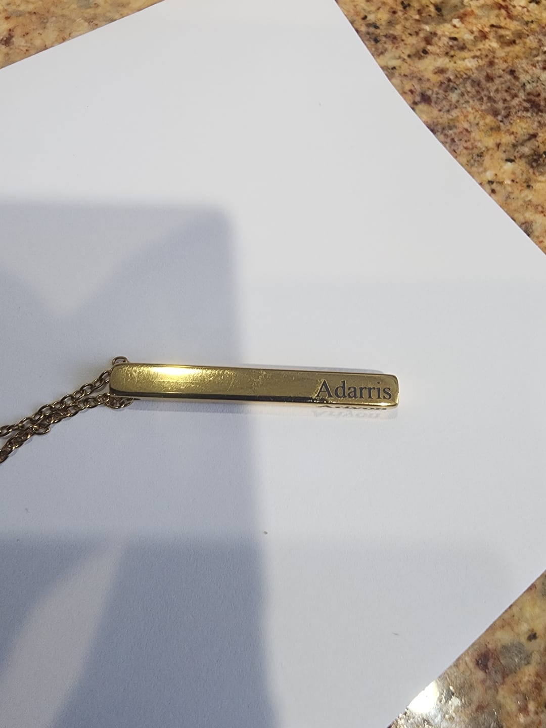 Customer photo review of Engraved 3D Bar Necklace