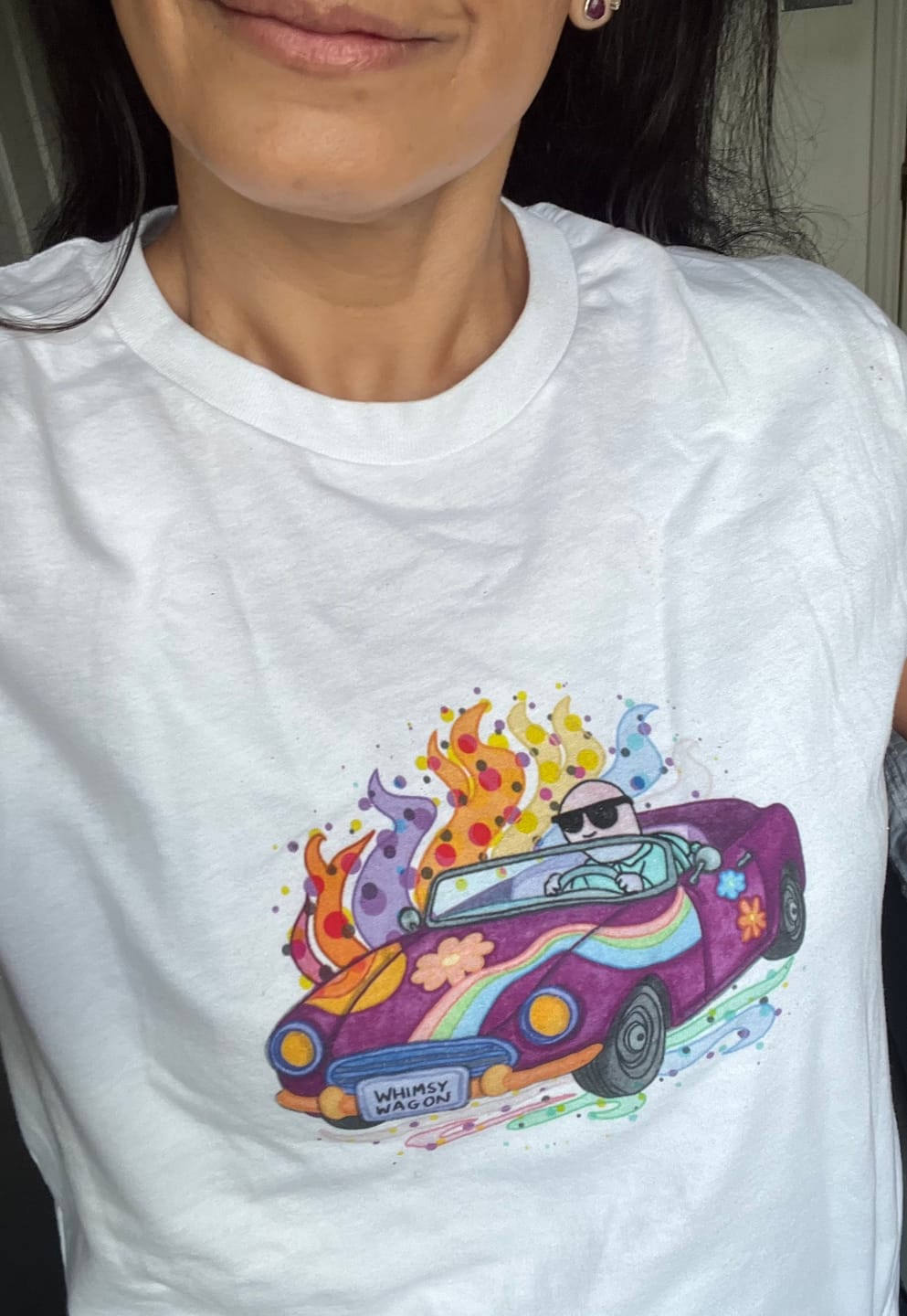 Customer photo review of Whimsy Wagon- Patch T-Shirt