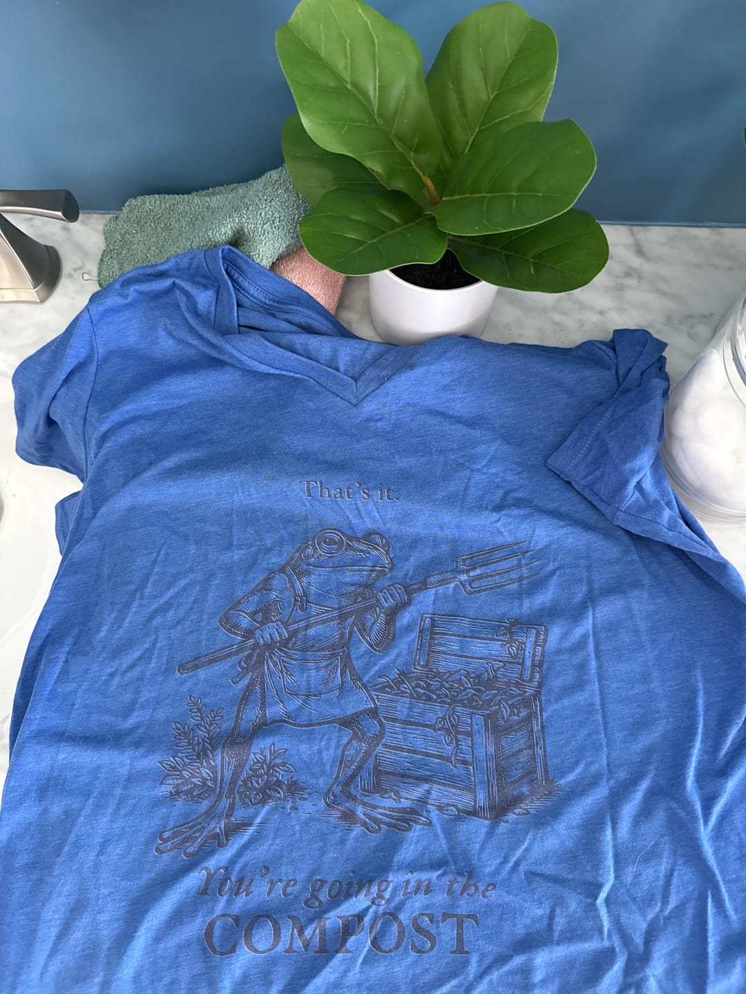 Customer photo review of Going in the Compost V-Neck Tee