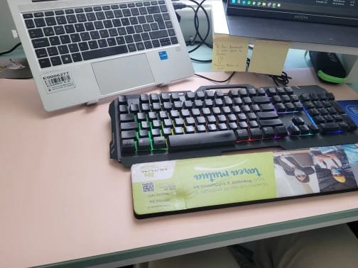 Customer photo review of Faux Leather Mouse Pad – Waterproof Desk Mat