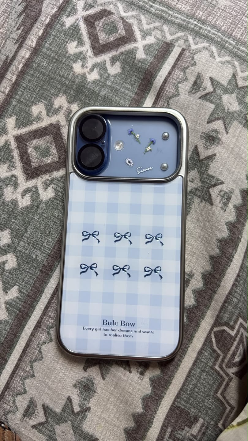 Customer photo review of Blue Cute Bow High Quality Silver Bumper Pre-Order iPhone Case