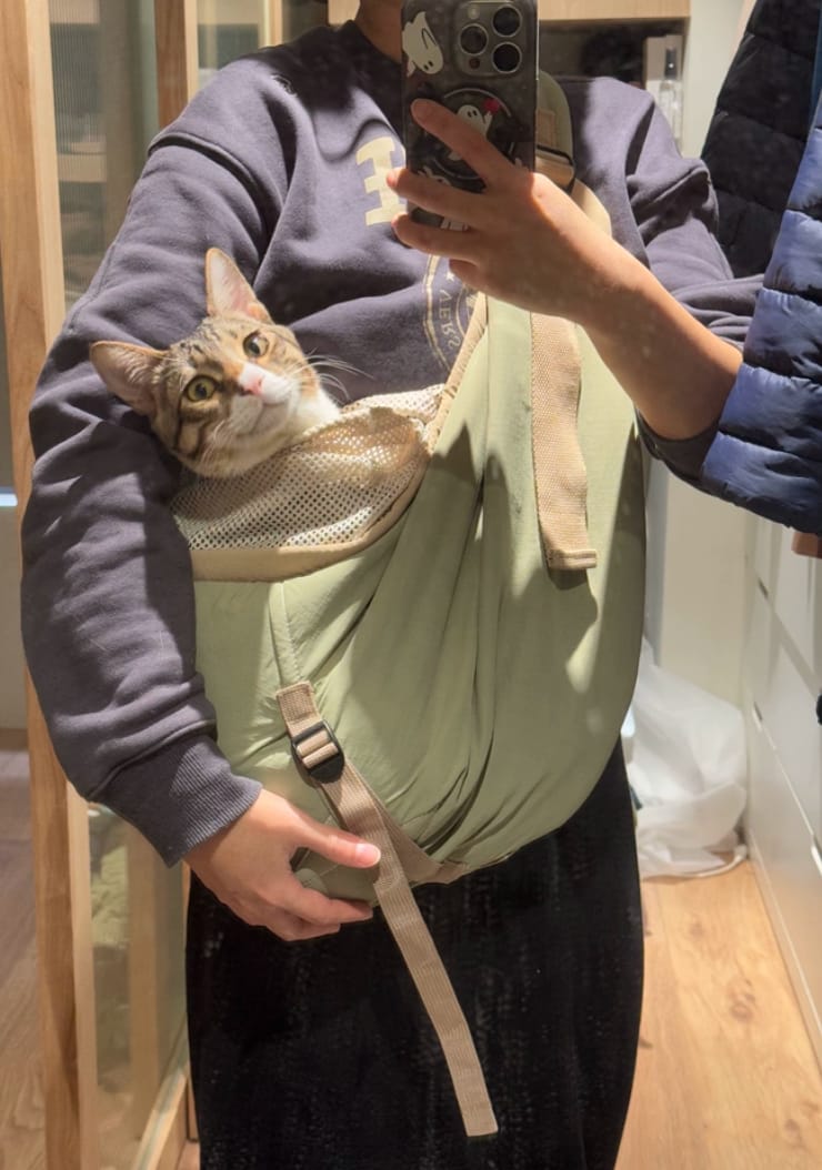 Customer photo review of Ergonomic Portable Hands-Free Pet Sling Carrier