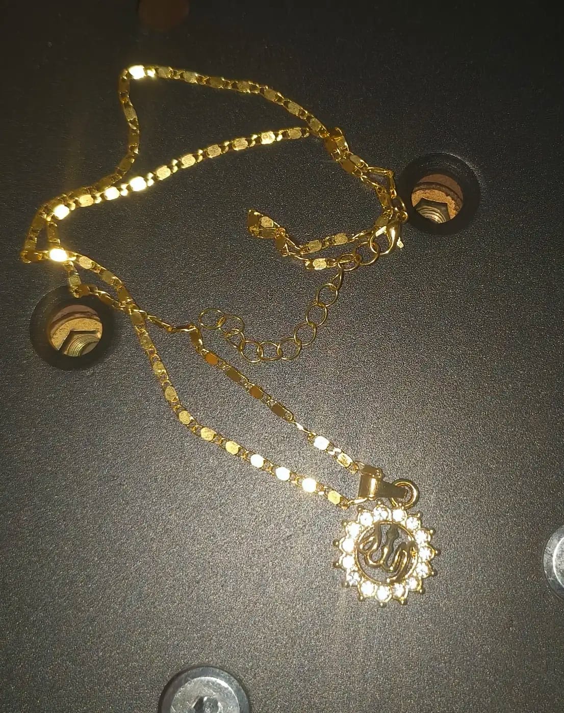 Customer photo review of HilalHaven Allah Sacred Arabic Calligraphy Sunburst Pendant Necklace
