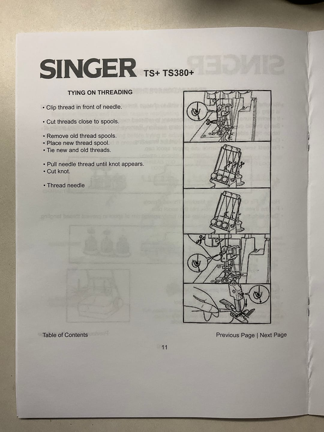 Customer photo review of Singer TS380A (Tiny Serge) Instruction Manual