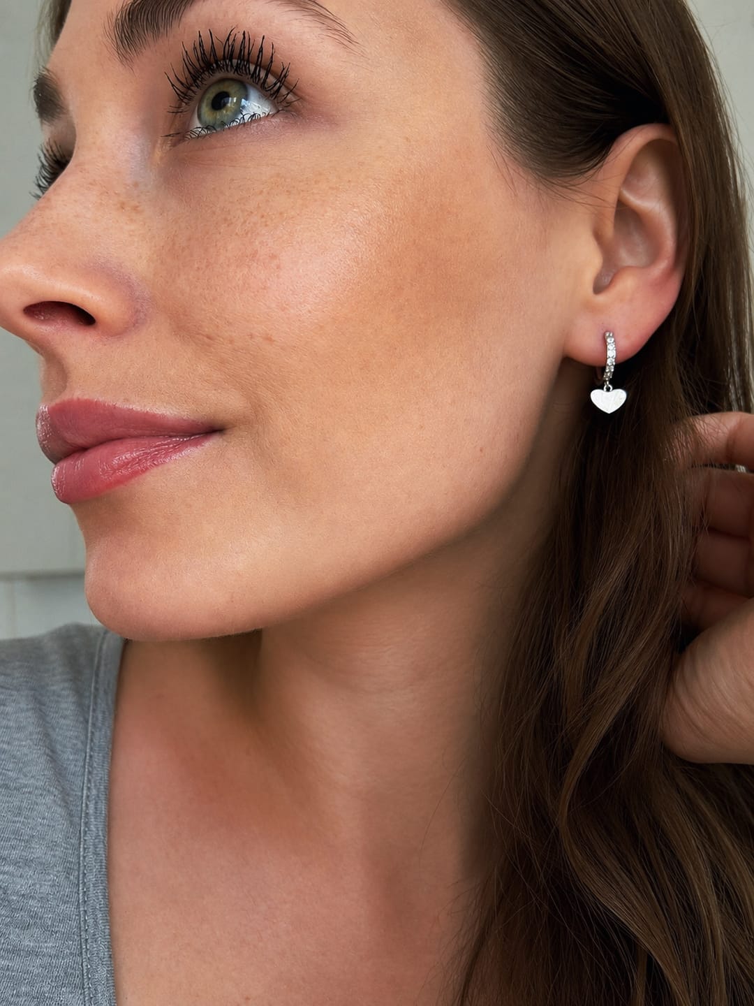 Customer photo review of Amore Heart Hoop Earrings Silver