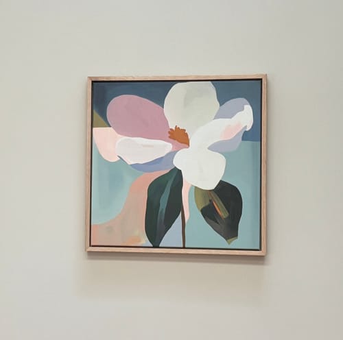 Customer's framed Bold Bloom Canvas Art hanging on a light-colored wall.