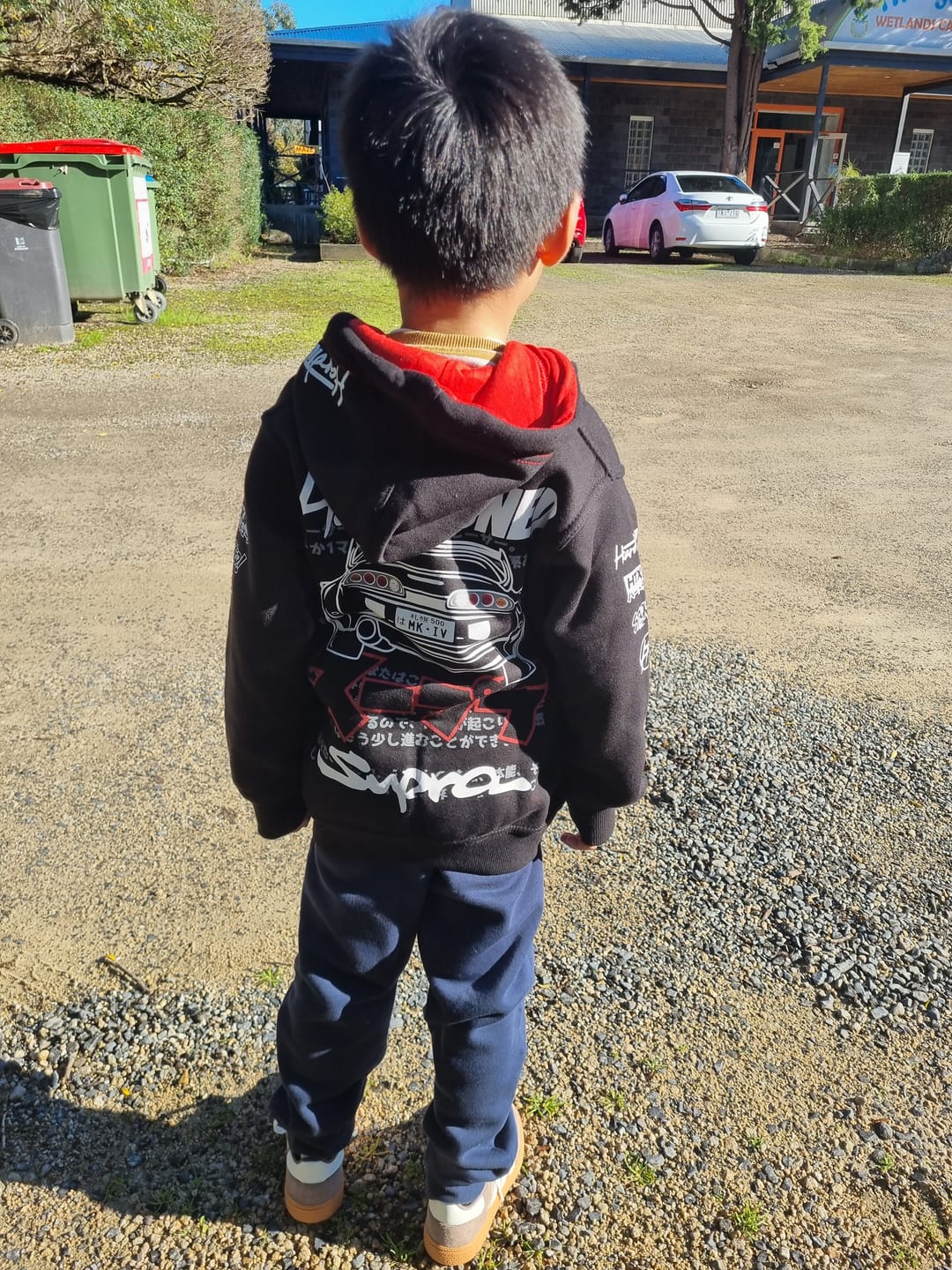 Customer photo review of Kids Toyota Supra Hoodie
