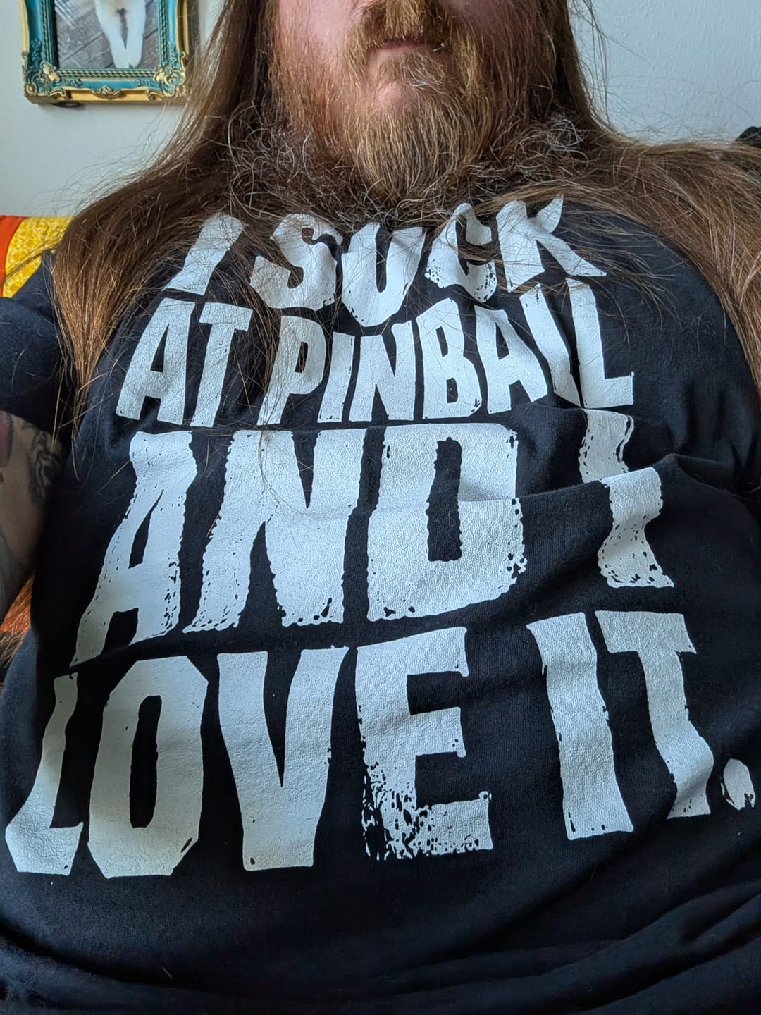 Customer photo review of I Suck At Pinball T-Shirt