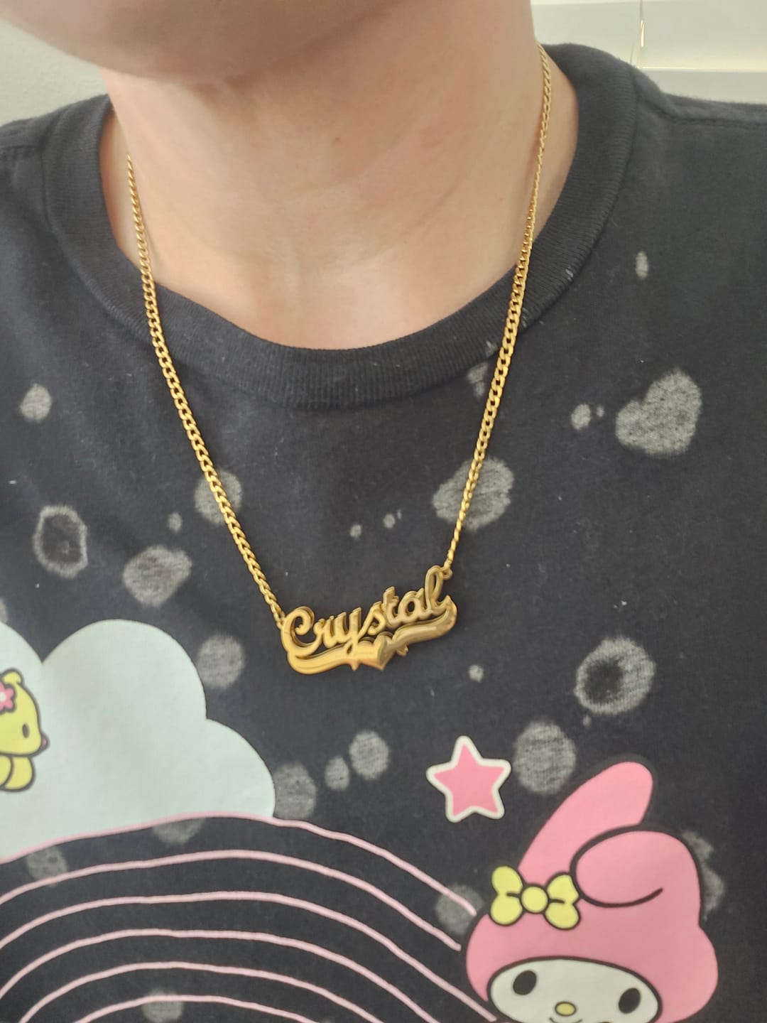 Customer photo review of Double Plated Heart Name Necklace w/ Cuban Chain