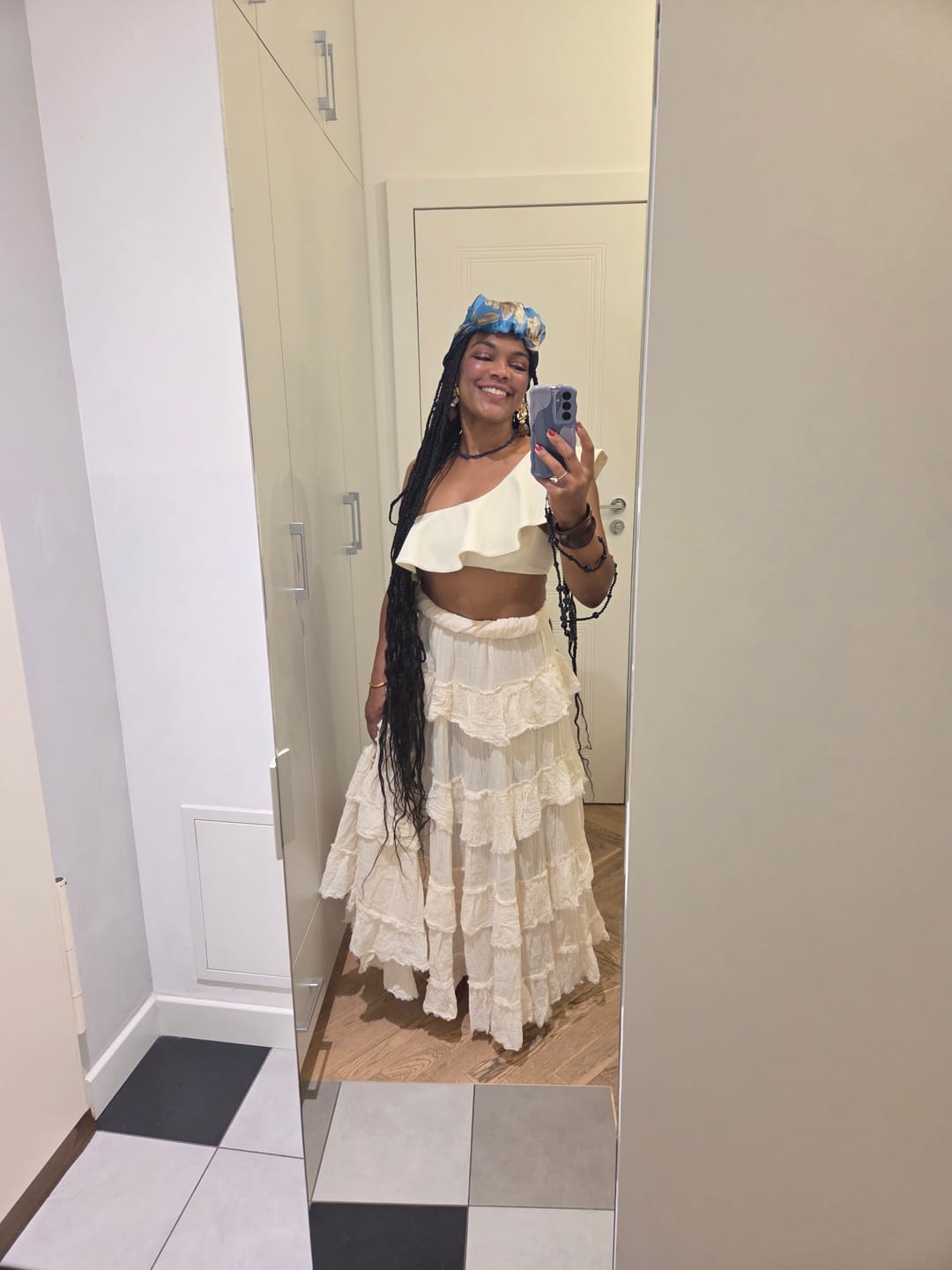 Customer photo review of Mira Cotton Boho Ruffle Skirt Undyed