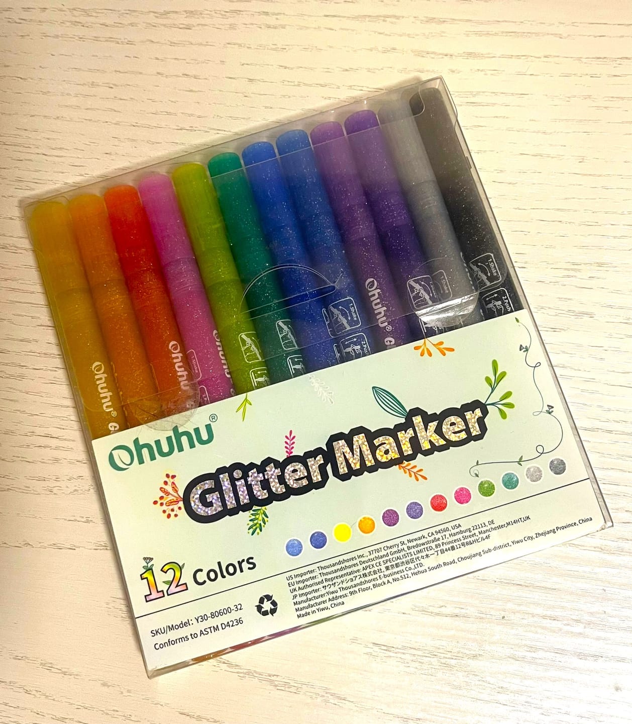 Customer photo review of Ohuhu Water-Based Glitter Metallic Marker Pens, 12 Shimmer Colors