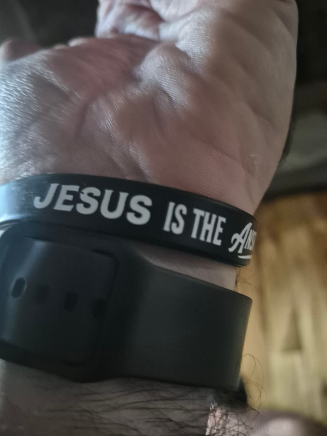 Customer photo review of Jesus Is The Answer Wristband
