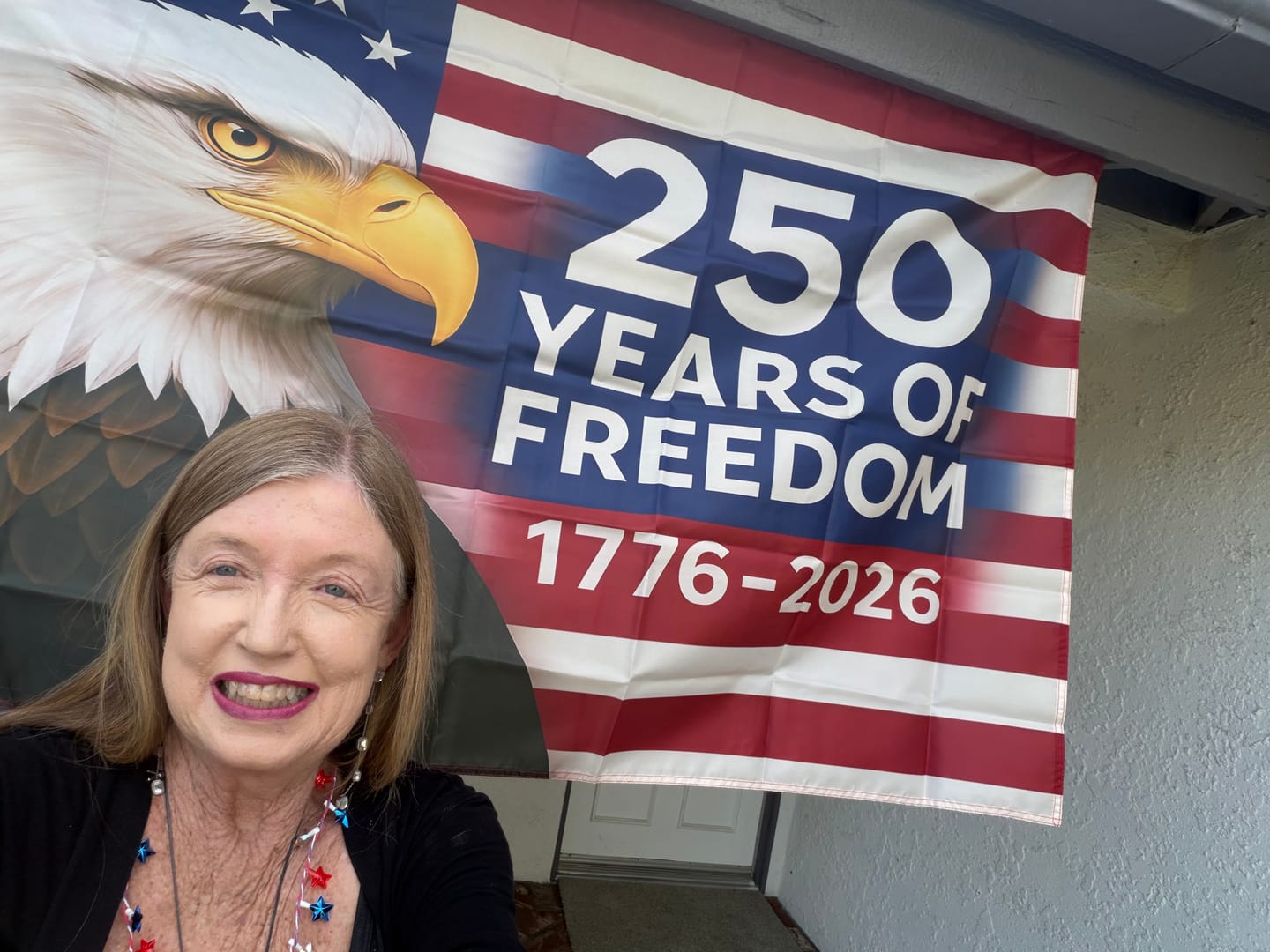 Customer photo review of America’s 250th Anniversary Flag – 3x5 Ft Bald Eagle Patriotic Flag | 1776-2026 “250 Years of Freedom” Banner